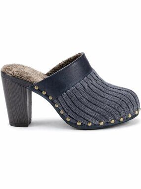 Muk Luks Kameryn Faux Fur Lined Knit Top Gray Mules Clogs Slide on Shoes Size 7